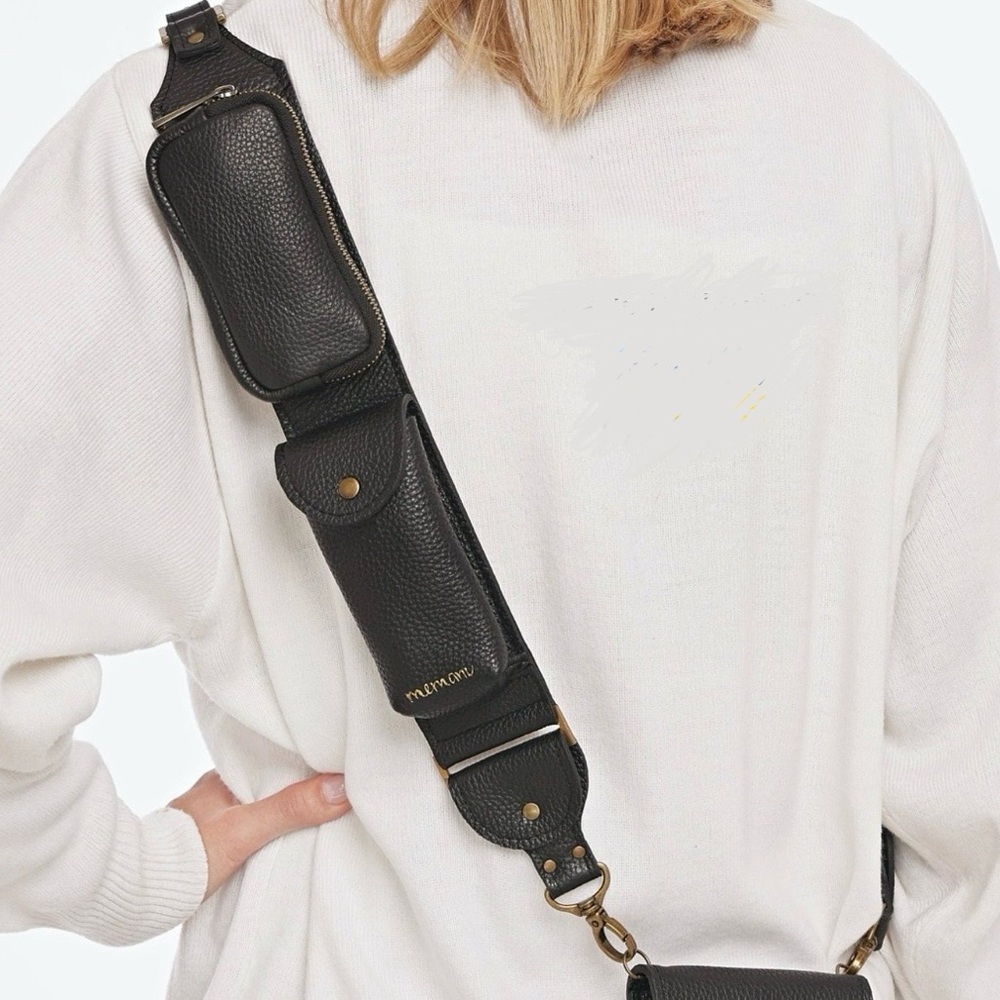 Black leather utility bandolier-styler strap (STRAP ONLY)